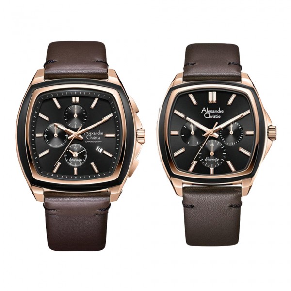 Alexandre Christie AC 6616 Rosegold Brown Leather Couple